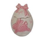 CACHEPÔ OVO ROSA COM COELHO CERÂMICA