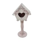 CASA DE PASSARINHO CORAÇÃO COM PÉ M ROSA - MDF