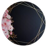 PAINEL REDONDO FLORAL PRETO E DOURADO GEOMÉTRICO