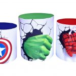 TRIO DE CILINDROS COM CAPA VESTE FÁCIL NO TEMA VINDAGORES OU SUPER HERÓIS DISPONÍVEL PARA LOCAÇÃO
