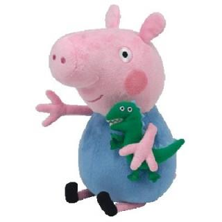 George, personagem do desenho Peppa pig, segurando um dinossauro com 20cm de altura em pelúcia para locação