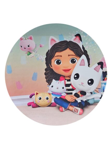 Painel veste fácil decorativo para festa do tema Casa Mágica da Gabby, disponível para locação para festa.