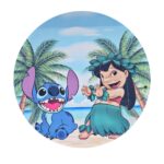 Capa para painel redondo em tecido veste fácil com Lilo e Stitch, Lilo vesidad de Hula.