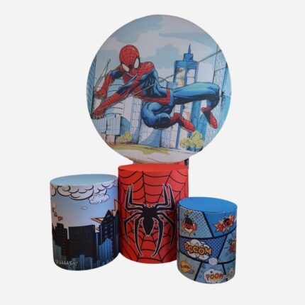 KIT FESTA HOMEM ARANHA COM TRIO DE CILINDROS E PAINEL TEMÁTICO PARA LOCAÇÃO.