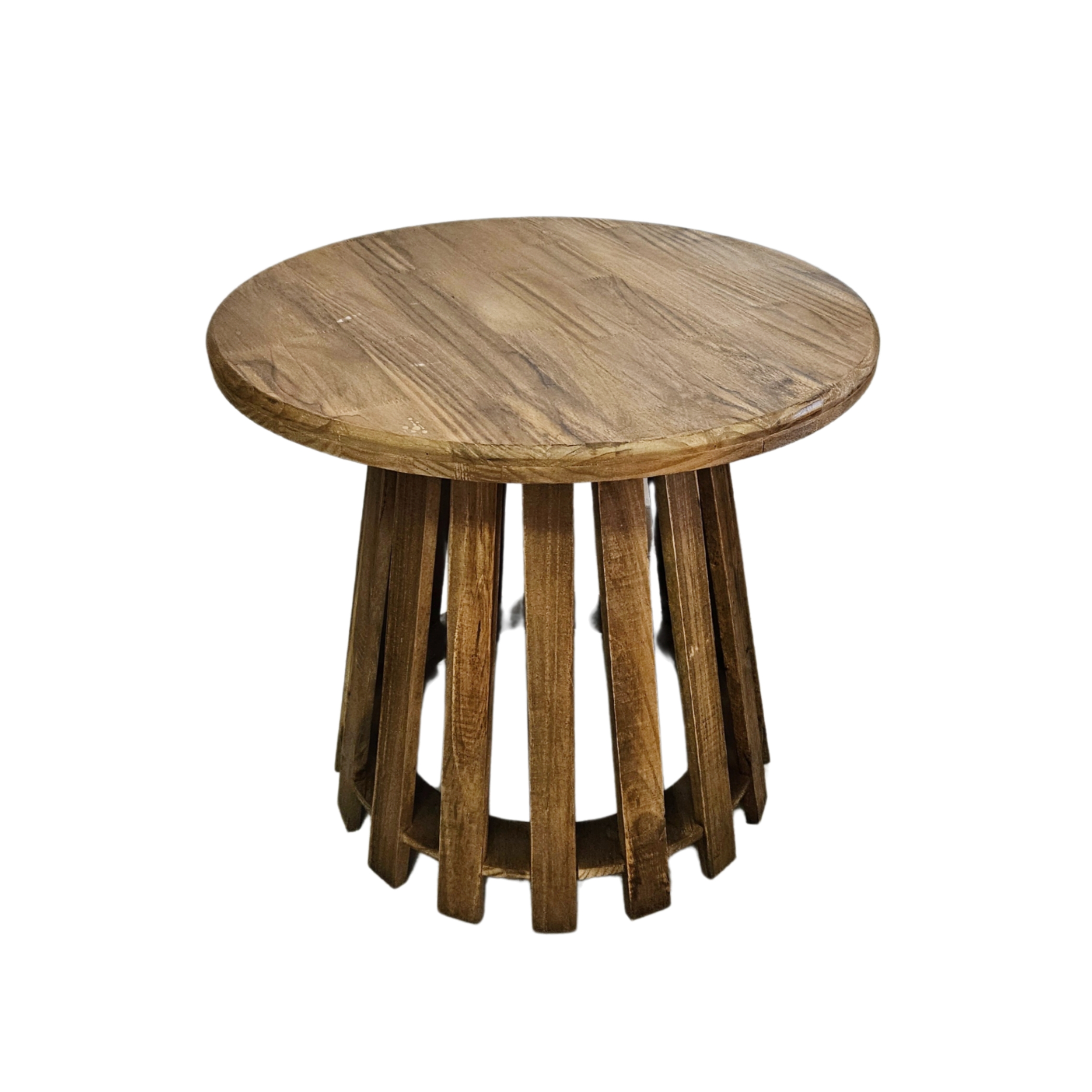 MESA REDONDA RÚSTICA COM PÉ CONE RIPADO P